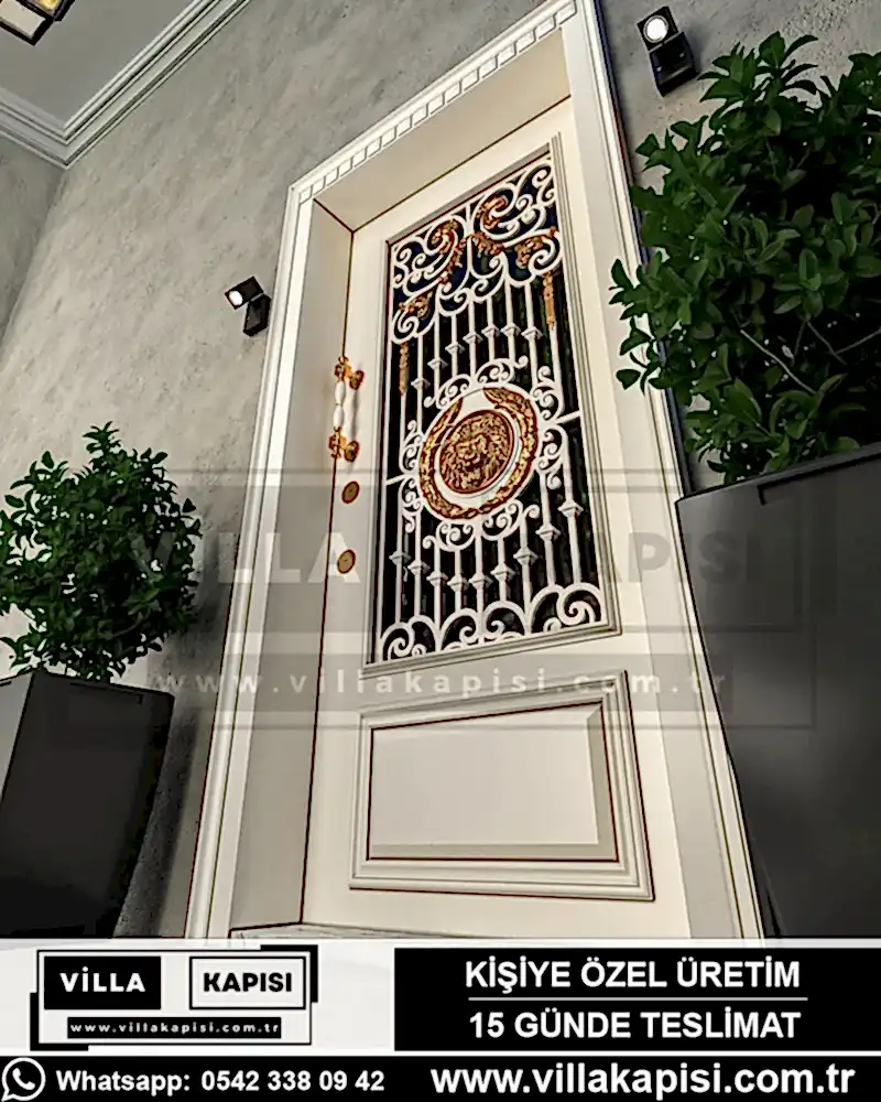 beyaz-celik-villa-kapisi-ferforjeli-altin-aslan